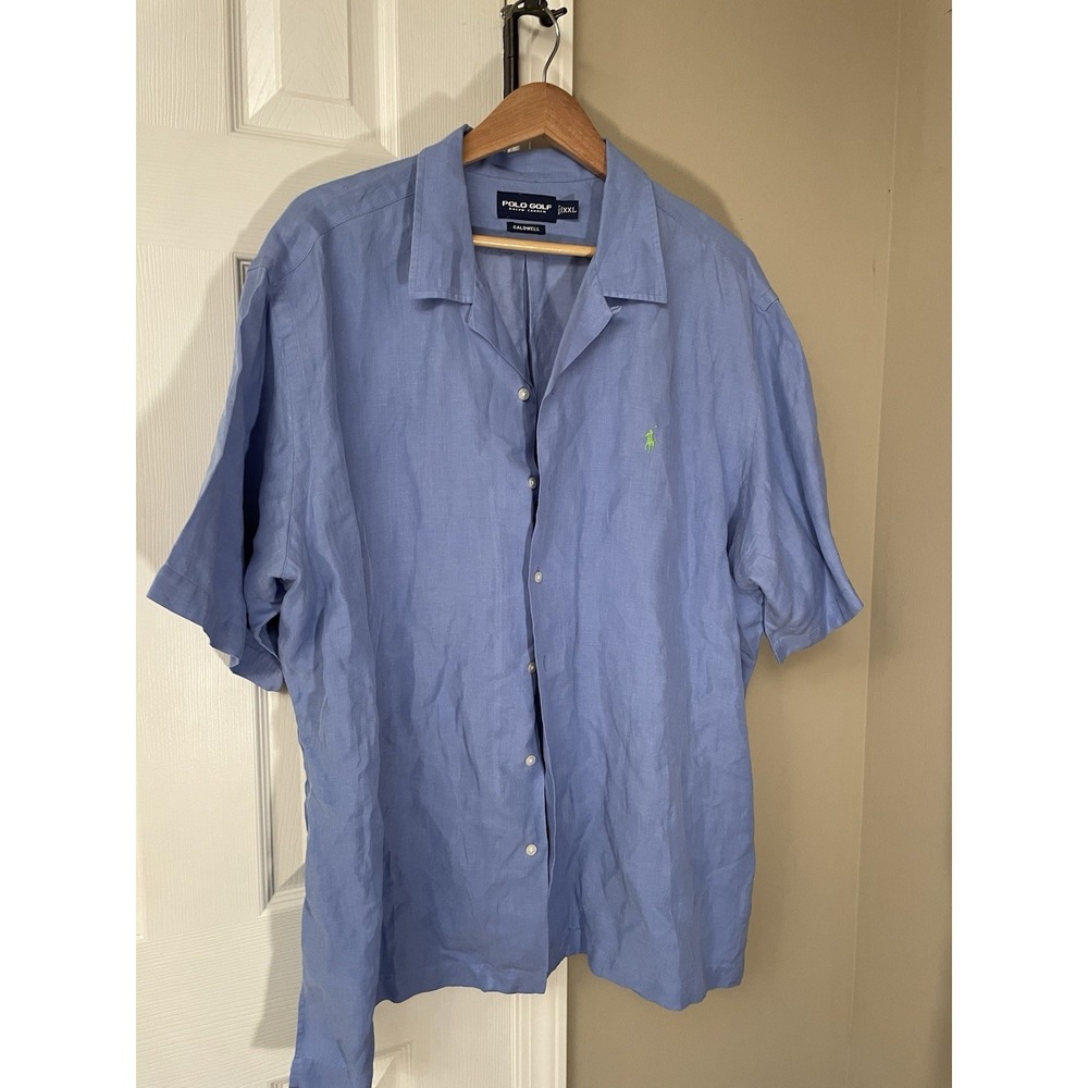 Polo Linen Blue Breezy Golf Caldwell Short Sleeve Button Down XXL Linen Blue